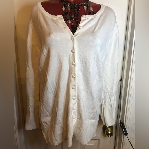 WOMENS GRACE ELEMENTS CARDIGAN SWEATER BUTTON UP -PLUS SIZE 3X - IVORY- EUC - Picture 1 of 11